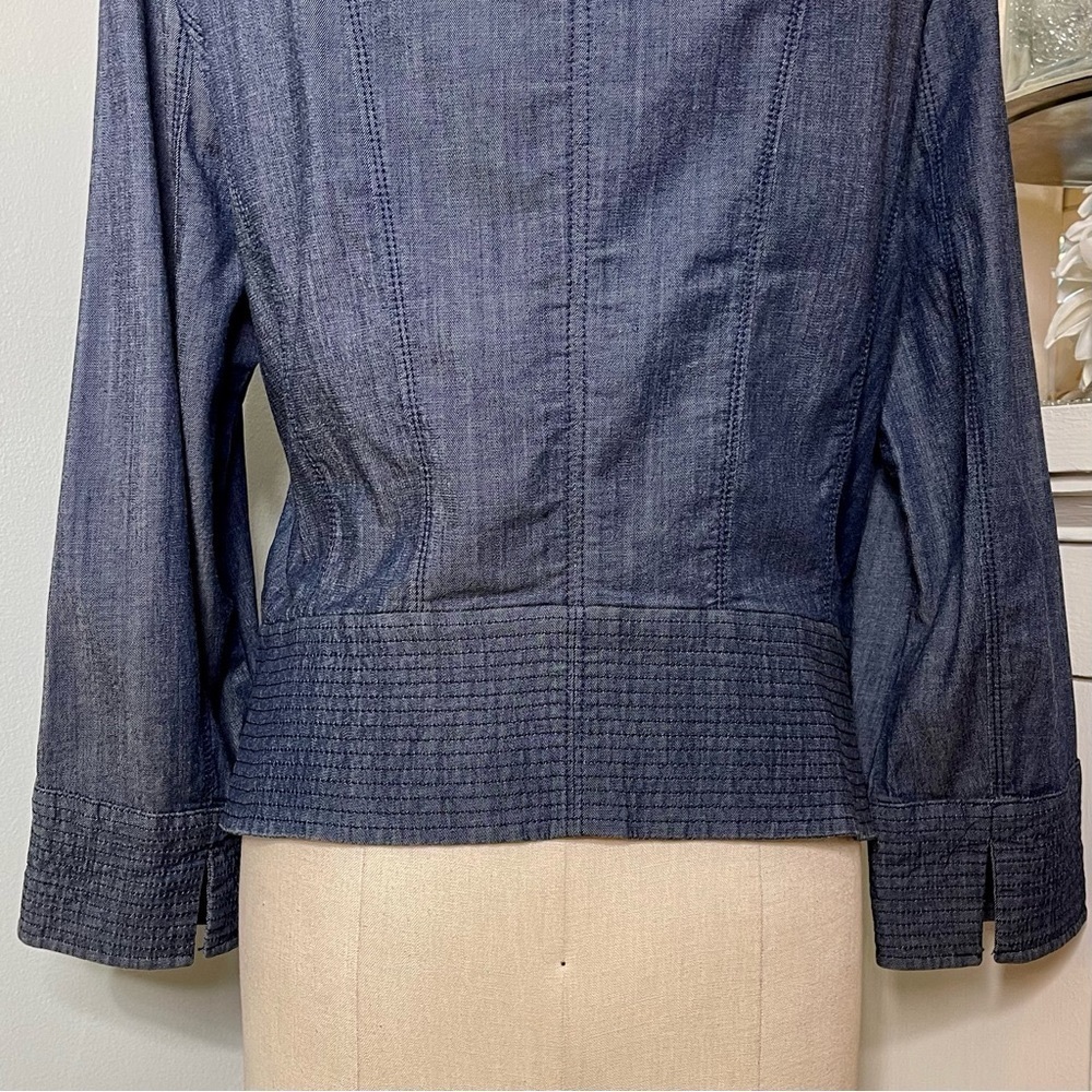 White House Black Market Zip Front Denim Jacket Blue 14 - Picture 9 of 12